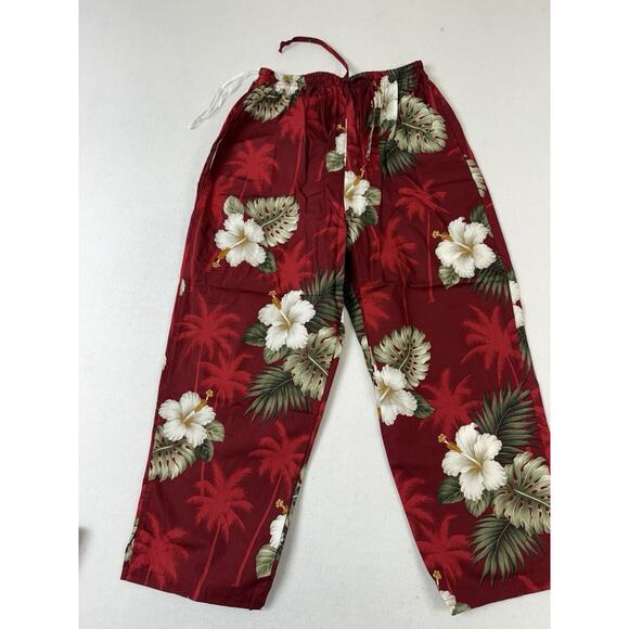 Vtg 90s Pacific Legends Hawaii Womens Red‎ Hibiscus Floral Top Pants Set Coastal - Picture 10 of 16